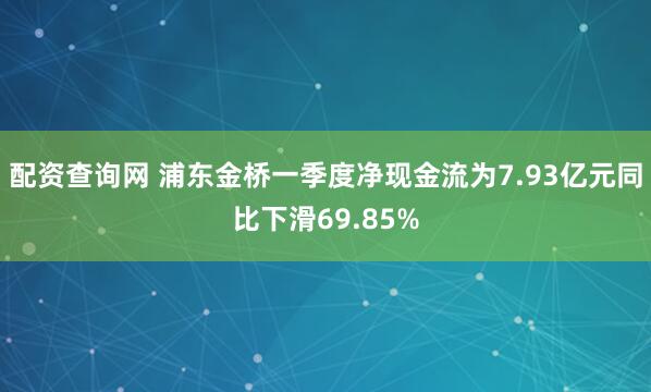 配资查询网 浦东金桥一季度净现金流为7.93亿元同比下滑69.85%